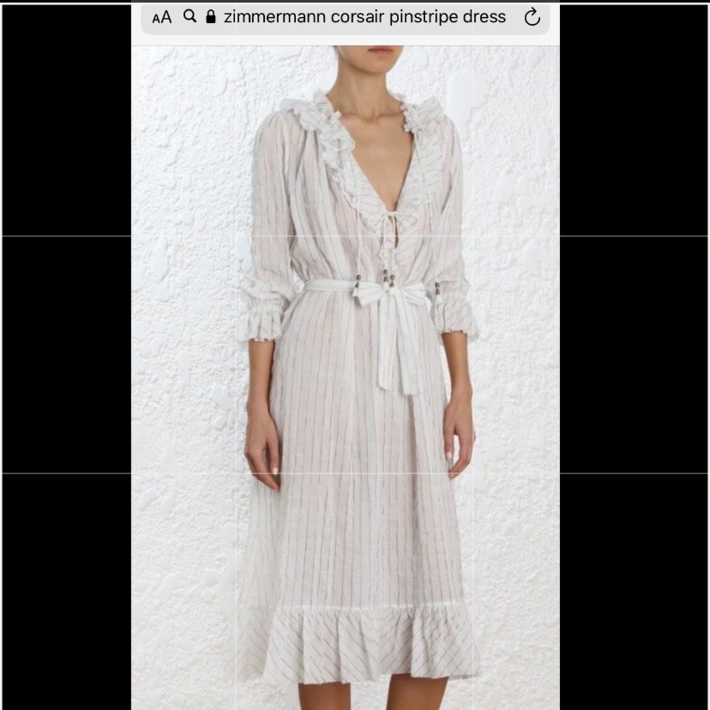 Zimmermann Corsair White Pinstripe Midi Dress